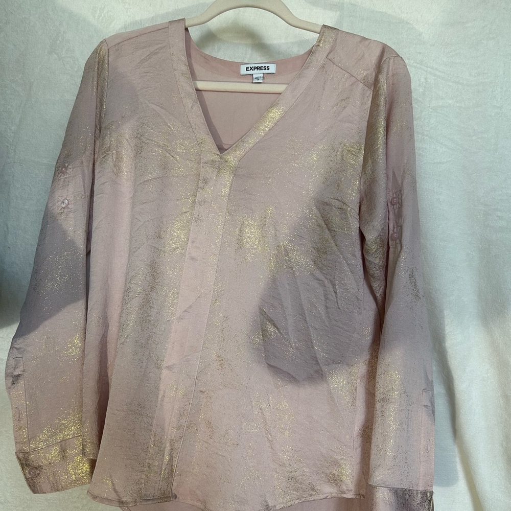 Express Women's Blouse in Pink with Gold Accents